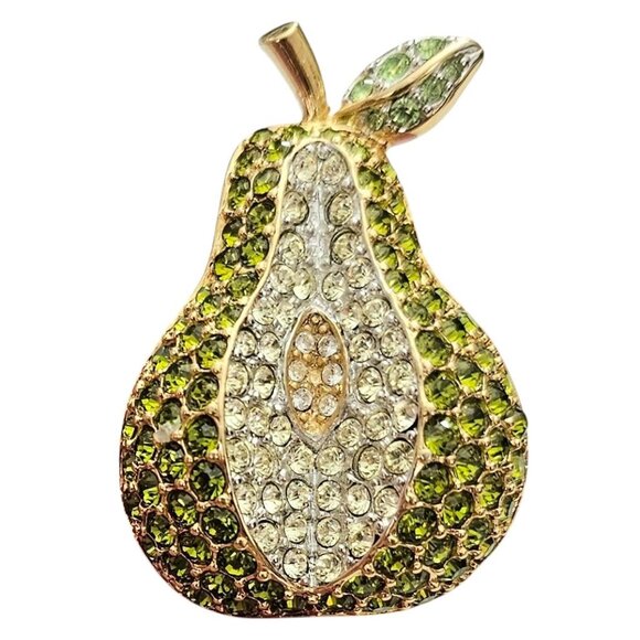 Swarovski Green Clear Rhinestone Crystal Pear Brooch Swan Signed L983